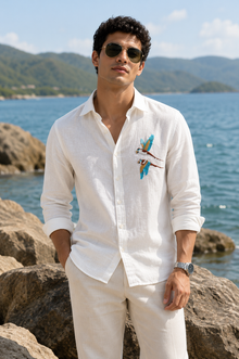 Parrot Embroidery Shirt (White)