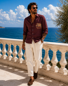 Elephant Embroidery Shirt (Maroon)