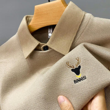 Men's Premium Polo Sweater with Embroidered Deer Logo