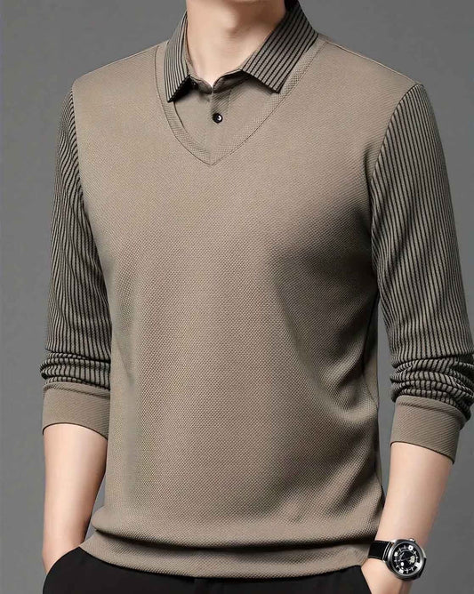 Classic Ribbed Polo Neck Sweater for Men