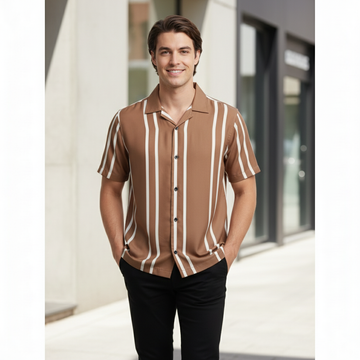 Vertical Stripe Knit Resort Shirt for Men