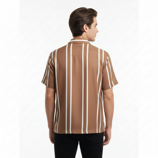 Vertical Stripe Knit Resort Shirt for Men