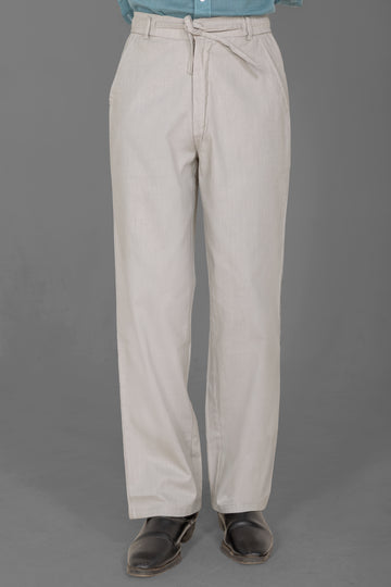 Linen Wide-Leg Trousers — Light Grey