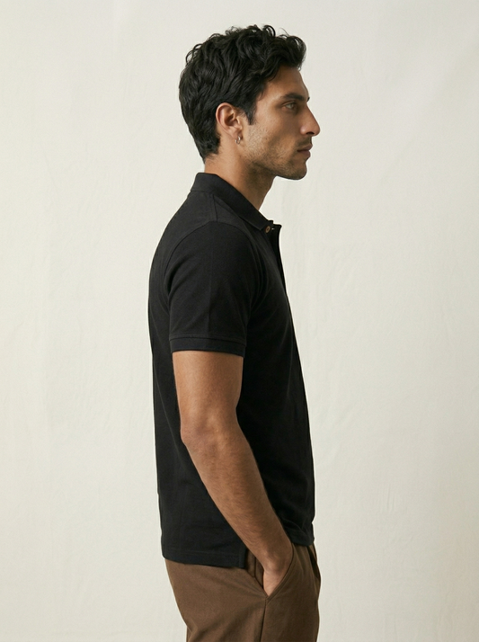 ONYX BLACK TEXTURED POLO SHIRT
