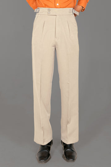 Cream Gurkha Tailored Pleated Trousers