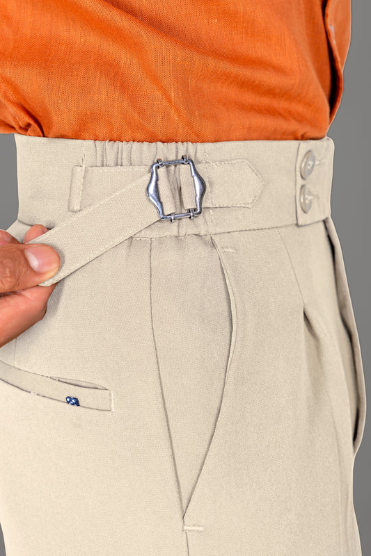 Cream Gurkha Tailored Pleated Trousers