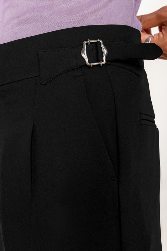 Italian Fit Buckle Formal Black Trouser