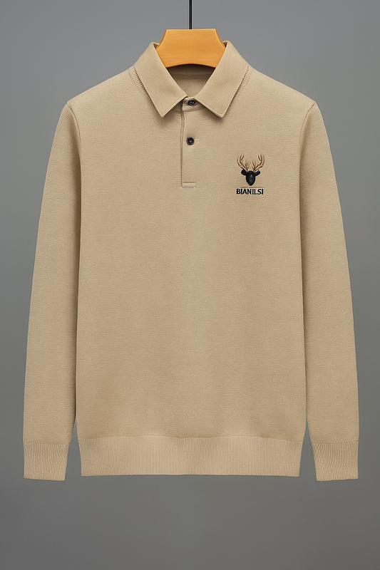 Men's Premium Polo Sweater with Embroidered Deer Logo