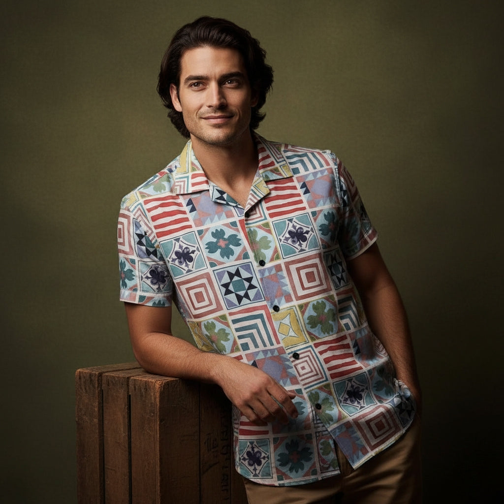 Patchwork Style Abstract Print Casual Shirt