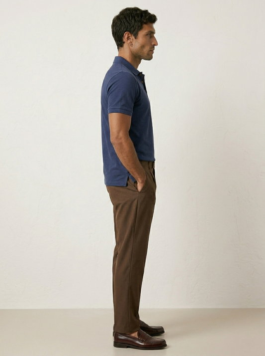 Navy Blue Cotton Polo T-Shirt – Classic Solid Piqué Regular Slim Fit