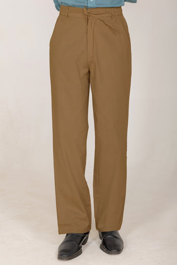 Linen Wide-Leg Trousers — Camel Brown
