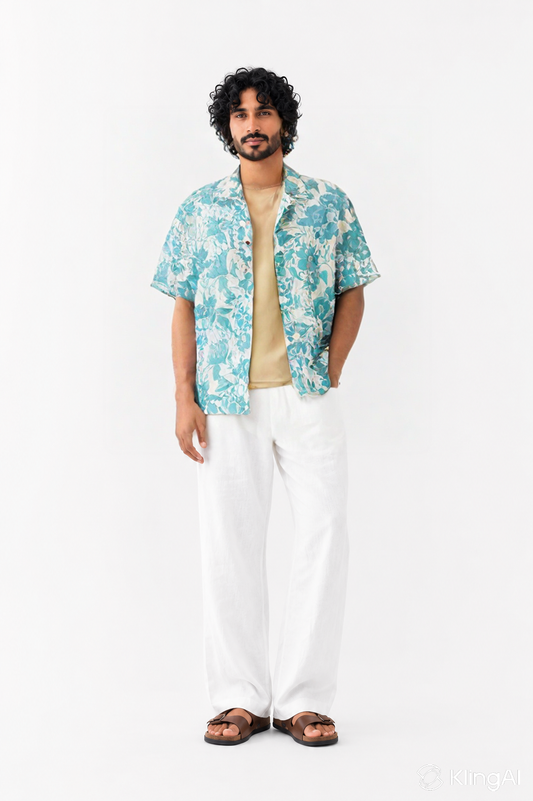 Aqua Bloom Floral Print Shirt