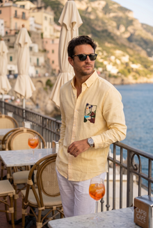Coastal Beige Embroidered Linen Blend Shirt
