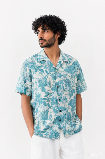 Aqua Bloom Floral Print Shirt
