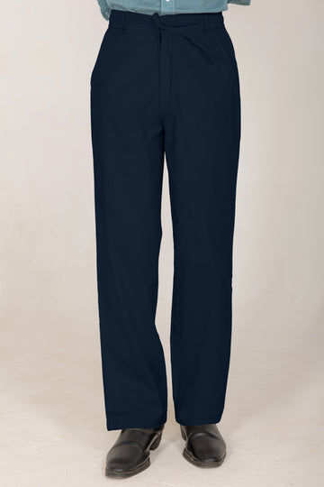 Linen Wide-Leg Trousers — Navy