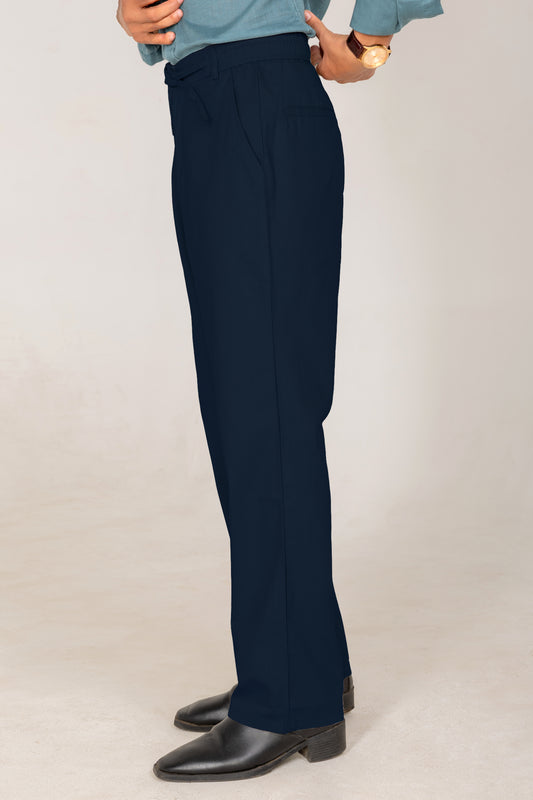 Linen Wide-Leg Trousers — Navy