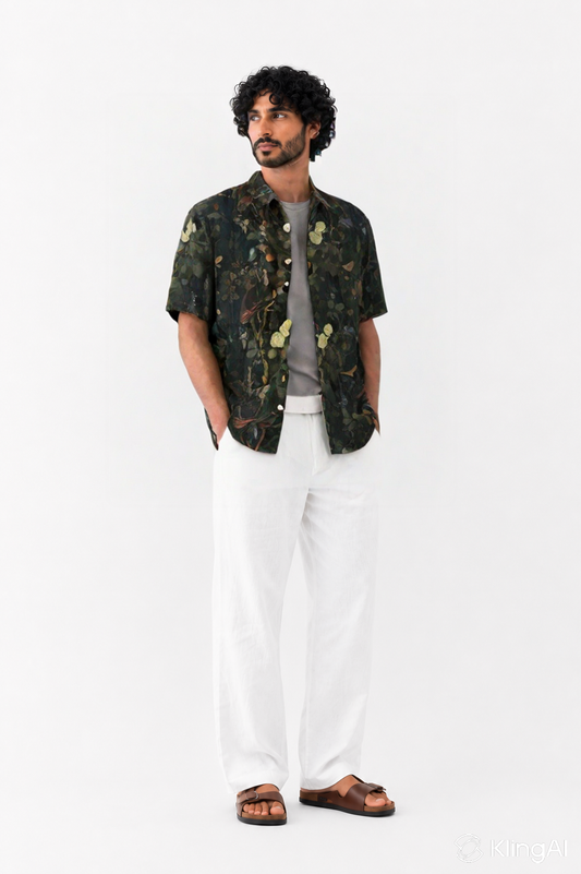 Midnight Forest Bird Print Shirt