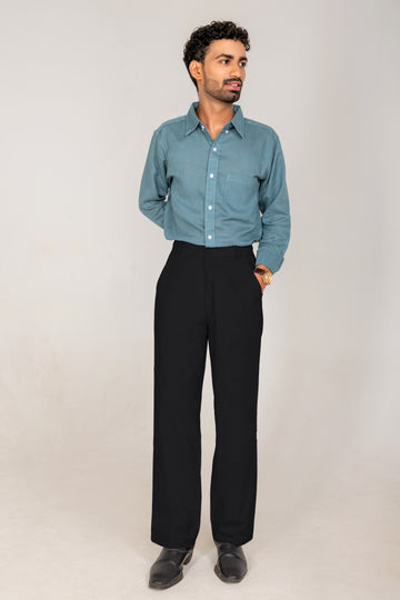 Linen Wide-Leg Trousers — Black