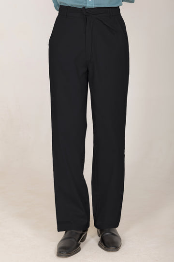 Linen Wide-Leg Trousers — Black