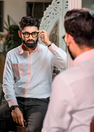 White & Pink Stripe Cotton Shirt