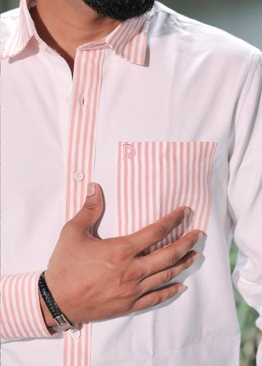 White & Pink Stripe Cotton Shirt