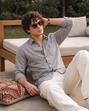 Ash Grey Slim Fit Shirt – Solid Cotton Stylish Shirt