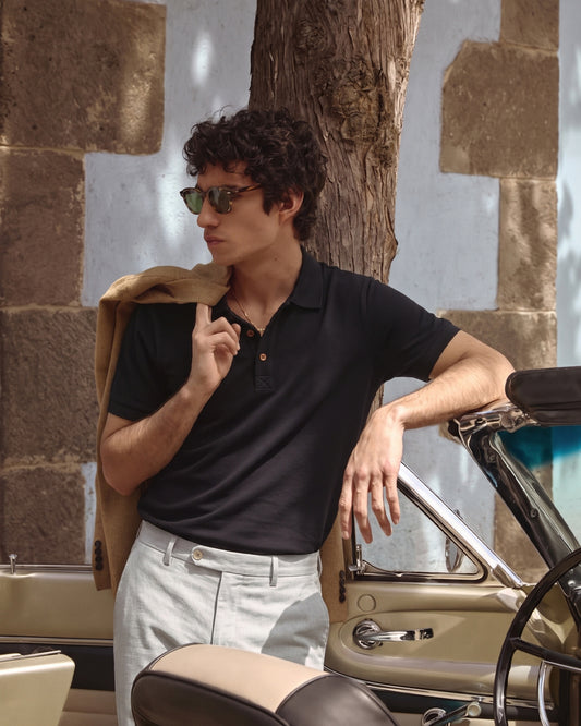 ONYX BLACK TEXTURED POLO SHIRT