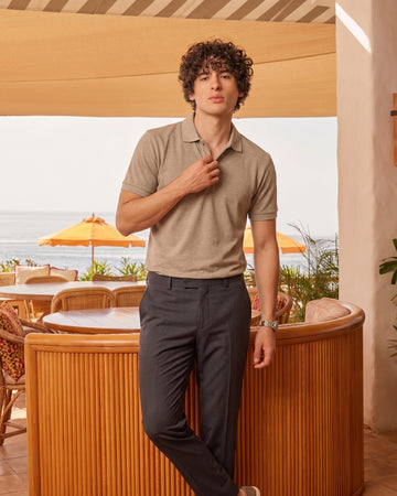 SAND BEIGE SOLID MAN'S POLO T-SHIRT