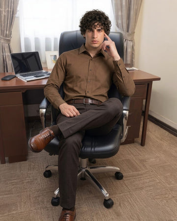 Brown Structured Shirt – Casual Regular Fit Cotton Shirt