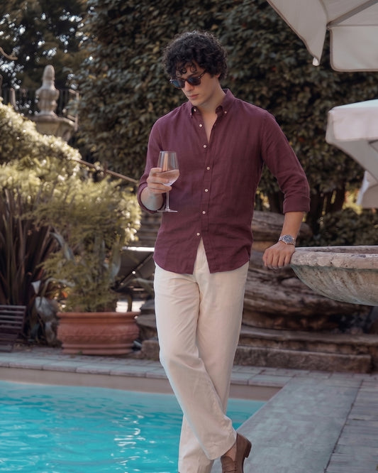 Burgundy Linen Shirt