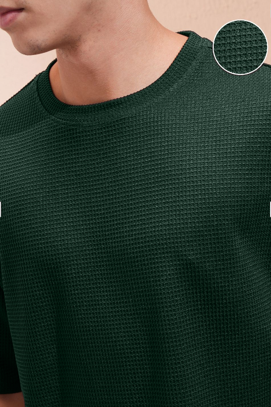 Oversized Green Waffle Weave T-shirt & Shorts Combo