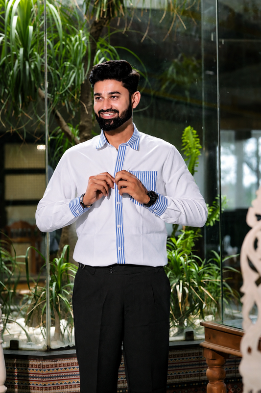 White & Blue Stripe Cotton Shirt