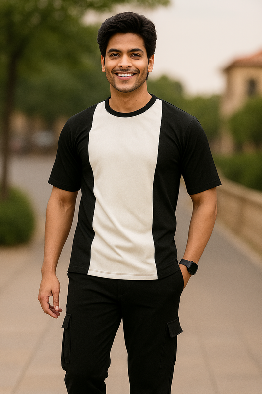 Stylish Men's BLACK Waffle Knit Jogger & T-Shirt Co-ord Set