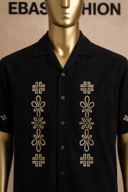 Men’s Black Embroidered Resort Shirt