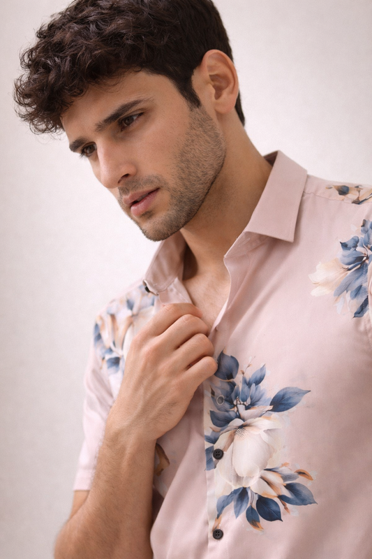 PEACH - BLUSH  REGULAR FIT FLORAL PRINT SHIRT