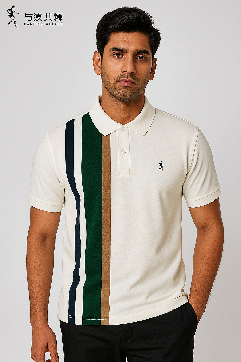 Imported Fabric White-Dark Green Polo T-Shirt