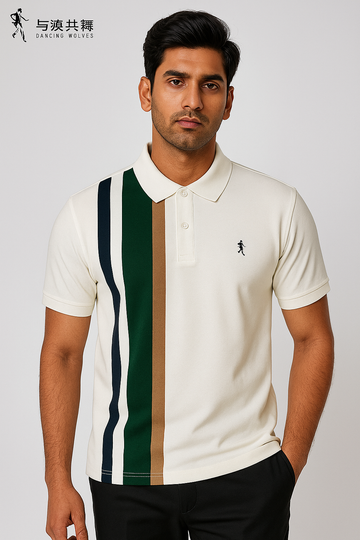 Imported Fabric White-Dark Green Polo T-Shirt