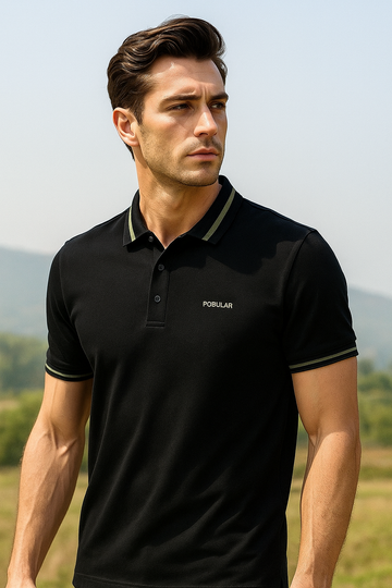 Men's Polo T-Shirt with Stylish Contrast Collar