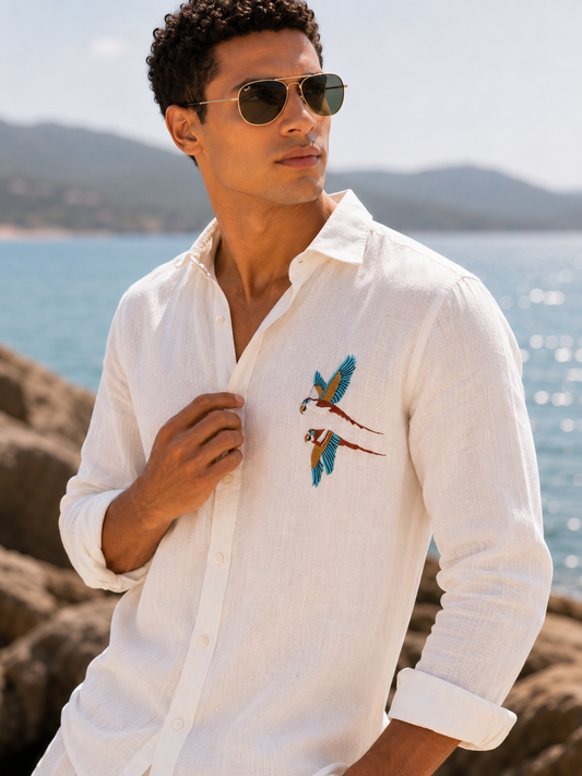 Parrot Embroidery Shirt (White)