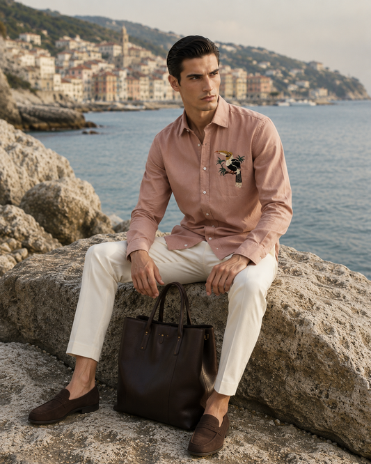 Toucan Embroidery Shirt (Dusty Pink)