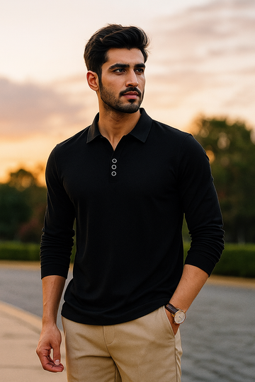 Ribbed Luxe Knit Polo Men's T-Shirt