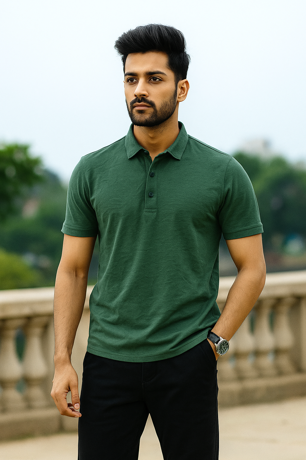 Royal Regal Grid Textured Polo Linen T-Shirt