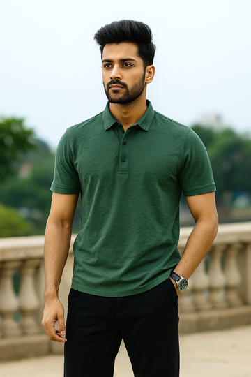 Royal Regal Grid Textured Polo Linen T-Shirt
