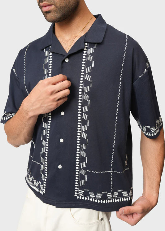Embroidered Cuban Collar Shirt
