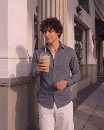 Slate Gray Solid Shirt – Casual Regular Fit Cotton Shirt