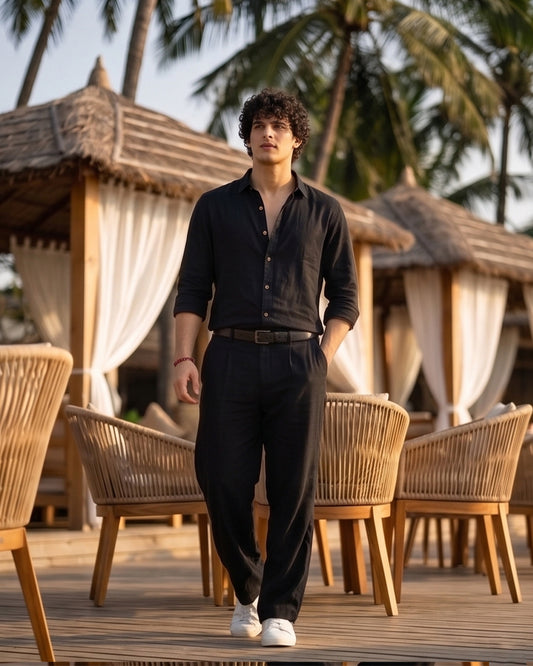 Deep Black Solid Shirt – Casual Regular Fit Premium Shirt