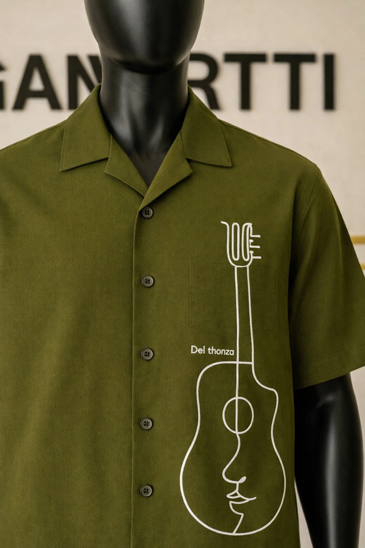 Artistic Olive Green Embroidered Shirt