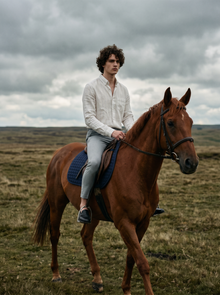 White B/G Striped Linen Blend Shirt