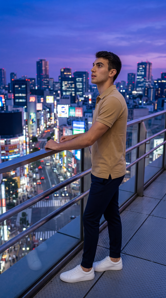 Men’s Beige Solid Khaki Polo T-Shirt