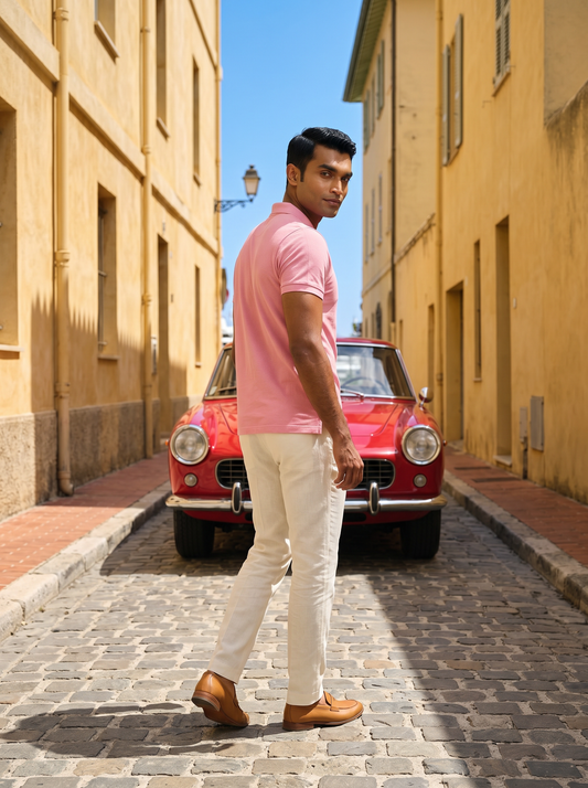 Soft Pink Solid Polo T-Shirt